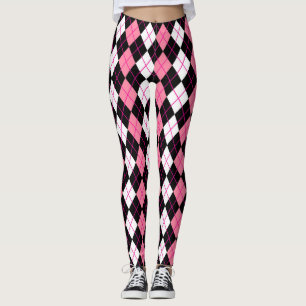 Roze Zwart Witte Argyle Diamant Ontwerp Leggings