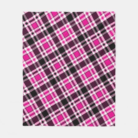 Roze Zwart Witte Flanel Tartan Patroon Ontwerp  Fleece Deken (Voorkant)