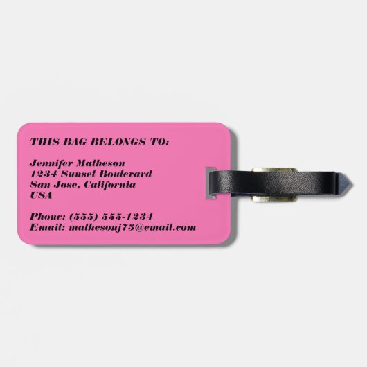 Roze, zwart, witte strepen, monogrammen bagagelabel (Achterkant horizontaal)
