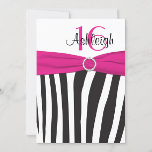 Roze, zwart, witte Zebra 16e verjaardag uitnodigin Kaart