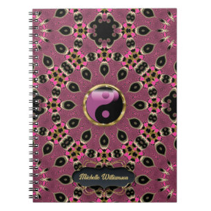 Roze Zwart Yin Yang Peacock Mandala Custom Notitieboek