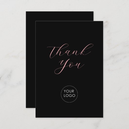 Roze Zwart Zakelijk Logo Script Dank u Informatiekaartje (Voorkant / Achterkant)