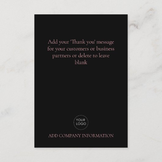 Roze Zwart Zakelijk Logo Script Dank u Informatiekaartje (Achterkant)