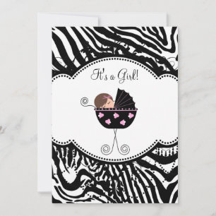 Roze Zwart Zebra Meisje Baby Shower Uitnodigingen