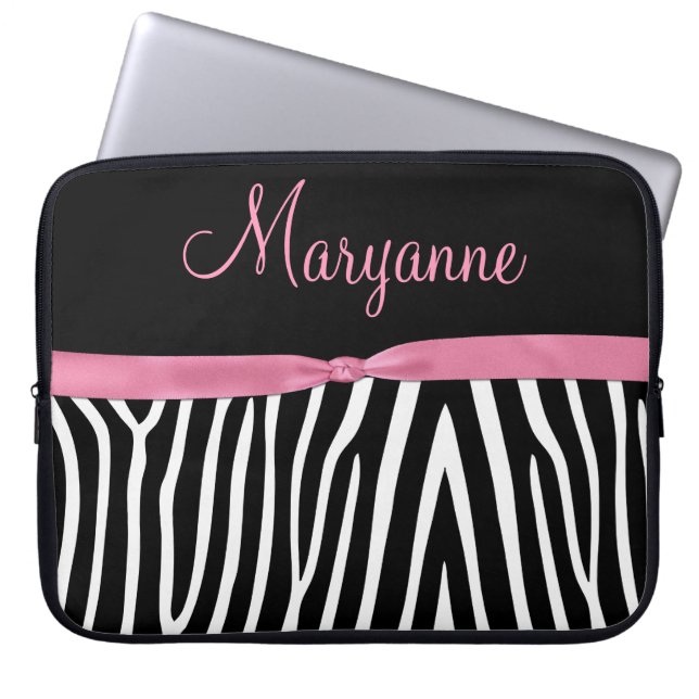 Roze zwart Zebra roze monogram lint Laptop Sleeve (Voorkant)