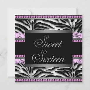 Roze Zwart Zebra Sweet 16 Feest Kaart