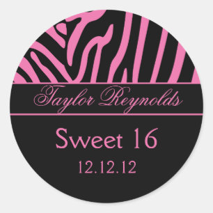 Roze Zwart Zebra Sweet 16 Sticker