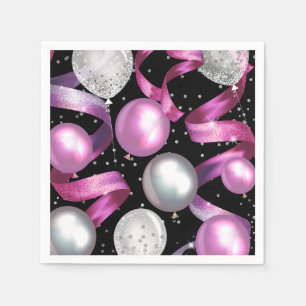 Roze Zwart Zilver Glitters Zoete 16 Verjaardagsfee Servet