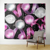 Roze Zwart Zilveren Glitter Ballonnen Party Achter Wandkleed (In Situ (horizontaal))