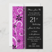 Roze zwarte 21e Birthday Party Invitation Card Kaart (Achterkant)