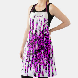 Roze zwarte Abstracte golflengte Witte Monogrammen Schort