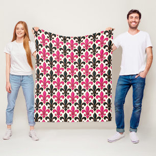 Roze Zwarte Barok Fleur-de-lis Patroon Ontwerp  Fleece Deken