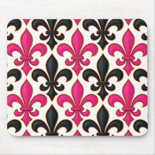 Roze Zwarte Barok Fleur-de-lis Patroon Ontwerp Muismat