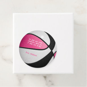 Roze zwarte basketbal meisjes verjaardagsfeestje bedankjes labels