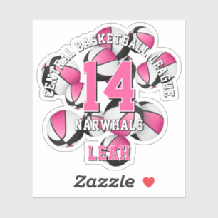 Roze Zwarte Basketballen Cluster Meisjes Team Naam Sticker