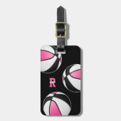Roze zwarte basketballen Jonge atleet monogram Bagagelabel (Voorkant verticaal)