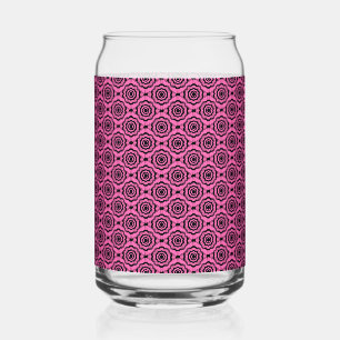 Roze Zwarte Bloem Naadloos Patroon Blikvorm Glas