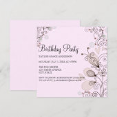 Roze & Zwarte Bloemen Verjaardag Uitnodigen Kaart (Voorkant / Achterkant)