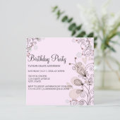 Roze & Zwarte Bloemen Verjaardag Uitnodigen Kaart (Staand voorkant)