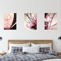 Roze & Zwarte Bloemen Wall Art – Set van 3 Prints