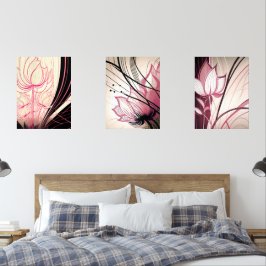 Roze & Zwarte Bloemen Wall Art – Set van 3 Prints