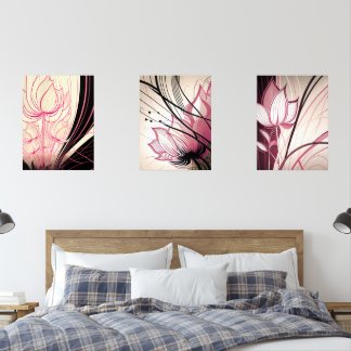 Roze & Zwarte Bloemen Wall Art – Set van 3 Prints