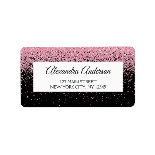 Roze Zwarte bruiloft Glitter en Sparkle Etiket (Voorkant)
