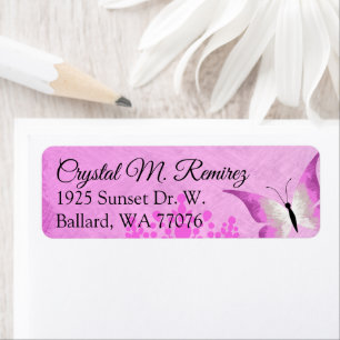 Roze, zwarte Butterfly Return Address Labels