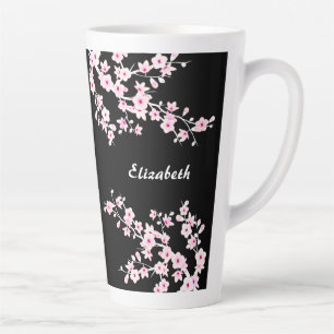 Roze zwarte Cherry Blossom Monogram Latte Mok