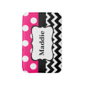 Roze zwarte Chevron Monogram Bathmat Badmat (Voorkant Verticaal)