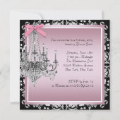 Roze Zwarte Damask Chandelier Verjaardagsfeest Kaart (Achterkant)