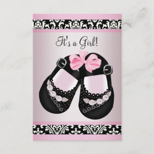 Roze Zwarte Damask Schoenen Baby Meisje Douche RSV Kaart