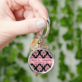 Roze zwarte Damask Sweet 16 Sleutelhanger (Hand)
