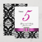 Roze, Zwarte Damask Trouwtafel Nummer Kaart (Voorkant / Achterkant)