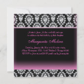 Roze/Zwarte Diamant & Boog Quinceanera Uitnodiging (Achterkant)