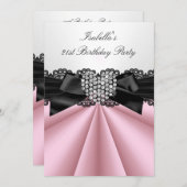  roze zwarte diamantfeest kaart (Voorkant / Achterkant)