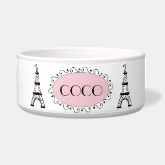 Roze zwarte Eiffeltower Naam Dog Pet Bowl Voerbakje
