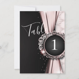 Roze & Zwarte Elegante Luxe Trouwtafel Nummer Kaart