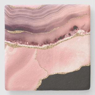 Roze, zwarte en Gold Faux Agate Stenen Onderzetter