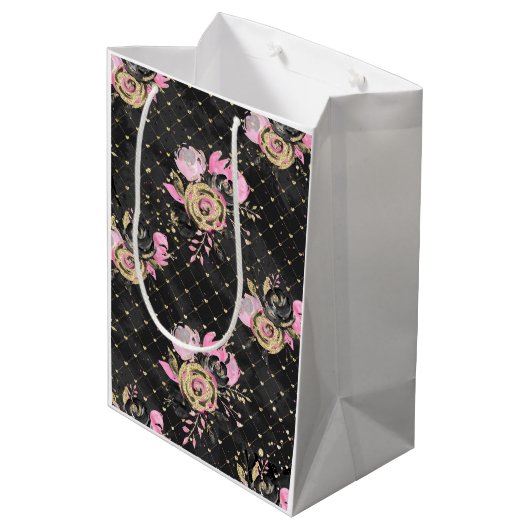 Roze, zwarte en gouden flank medium cadeauzakje (Achterkant Gekanteld)