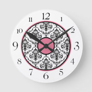 Roze zwarte en witte Damask Elegant Ronde Klok