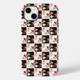 roze zwarte en witte dambklokroze bloemen Case-Mate iPhone 14 plus hoesje