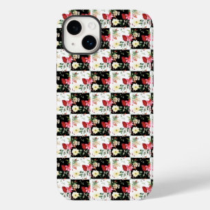 roze zwarte en witte dambklokroze bloemen Case-Mate iPhone 14 plus hoesje