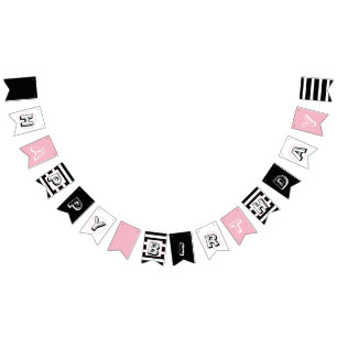 Roze zwarte en witte fijne verjaardag vlaggetjes