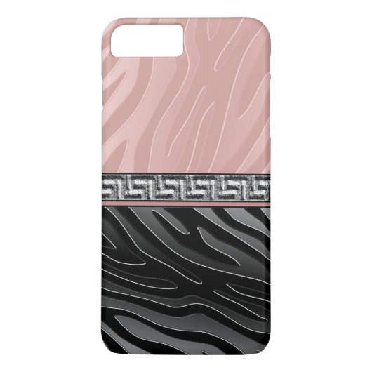 Roze zwarte en witte Zebra Stripe Griekse toets Case-Mate iPhone Case (Achterkant)