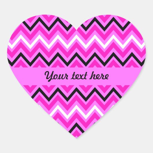 Roze, zwarte en witte zigzag hart sticker (Voorkant)