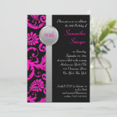 Roze, Zwarte, en Zilver 30th de Uitnodiging van de (Staand voorkant)