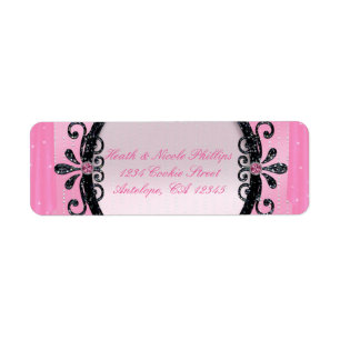Roze & Zwarte Fancy Frame Feest Adreslabels Etiket