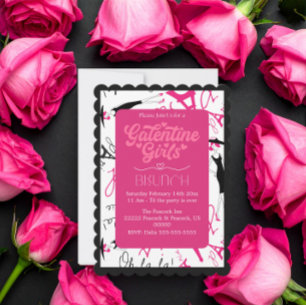 Roze Zwarte Formele Galentine Meisjes Paris Brunch Feestdagenkaart