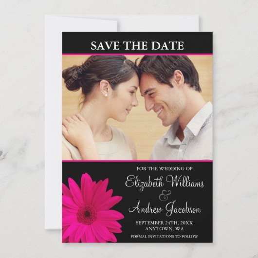 Roze zwarte foto van Daisy Save the Date (Voorkant)
